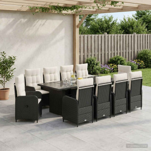 vidaXL Buiten eettafelset 11 st Zwart en Cream Wit poly rattan
