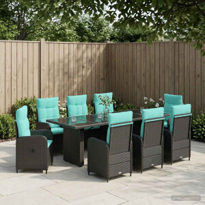 vidaXL Buiten eettafelset 9 st Zwart en Turquoise poly rattan