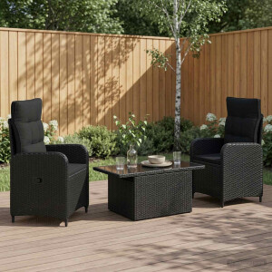 vidaXL Buiten eettafelset 3 pcs Zwart poly rattan