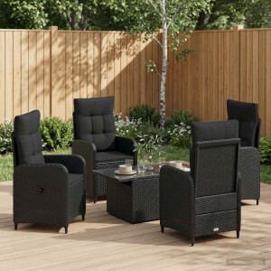 vidaXL Buiten eettafelset 5 pcs Zwart poly rattan