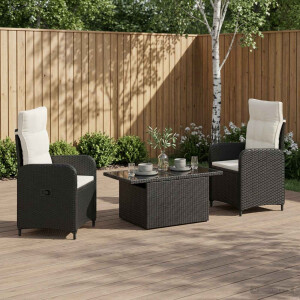 vidaXL Buiten eettafelset 3 pcs Zwart en Cream Wit poly rattan