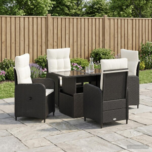 vidaXL Buiten eettafelset 5 pcs Zwart en Cream Wit poly rattan
