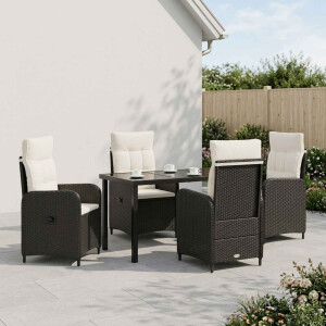 vidaXL Buiten eettafelset 5 st Zwart en Cream Wit poly rattan