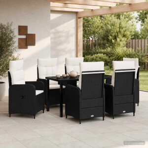 vidaXL Buiten eettafelset 7 st Zwart en Cream Wit poly rattan