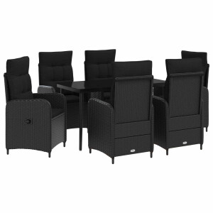 vidaXL Bank tafel set 7 pcs Zwart PE Rattan en Poeder-Coated Staal