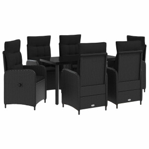 vidaXL Bank tafel set 7 pcs Zwart PE Rattan en Poeder-Coated Staal