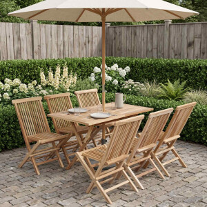 vidaXL Tuinmeubelset 7 st Naturel Massief Teakhout