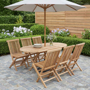 vidaXL Tuinmeubelset 7 st Naturel Massief Teakhout