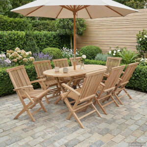 vidaXL Tuinmeubelset 9 st Naturel Massief Teakhout