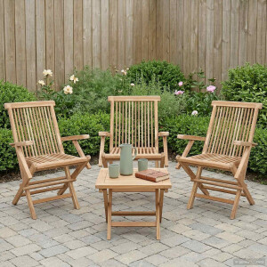 vidaXL Opvouwbare Tuinstoel 3 st Naturel Massief Teakhout