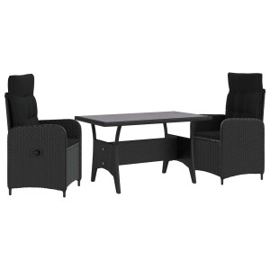 vidaXL Buiten eettafelset 3 pcs Zwart poly rattan