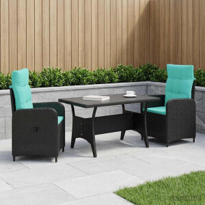 vidaXL Buiten eettafelset 3 pcs Zwart en Turquoise poly rattan