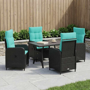 vidaXL Buiten eettafelset 5 pcs Zwart en Turquoise poly rattan