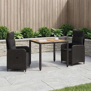 vidaXL Buiten eettafelset 3 st Zwart PE Rattan en Poeder-Coated Staal