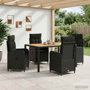 vidaXL Buiten eettafelset 5 st Zwart PE Rattan en Poeder-Coated Staal