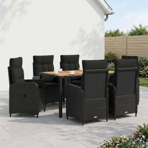 vidaXL Buiten eettafelset 7 st Zwart PE Rattan en Poeder-Coated Staal