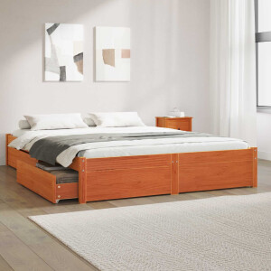 vidaXL Bedframe met lade Wasbruin 120 x 200 cm Massief Vurenhout