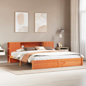 vidaXL Bedframe met opberghoofdeksel 2 pcs Wasbruin Massief Vurenhout