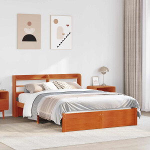 vidaXL Bedframe met hoofdeinde Wasbruin 150 x 200 cm Massief Vurenhout