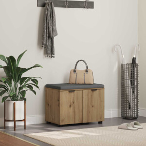 vidaXL Schoenbank met kussen Artisanaal eiken 60 x 38 x 46 cm