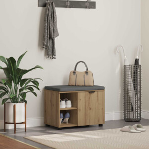 vidaXL Schoenbank met kussen Artisanaal eiken 60 x 38 x 46 cm
