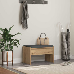vidaXL Schoenbank met kussen Artisanaal eiken 63 x 38 x 40 cm