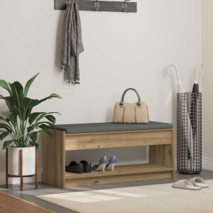 vidaXL Schoenbank met kussen Artisanaal eiken 103 x 38 x 45 cm