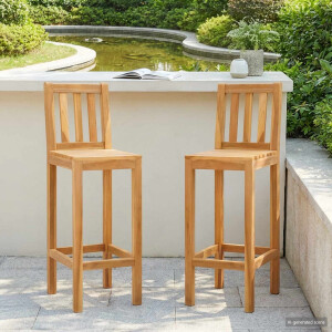 vidaXL Barkruk 2 pcs Naturel Massief Teakhout