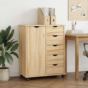 vidaXL Rolling Kast met wiel Bruin 63,5 x 39 x 79 cm Massief Vurenhout