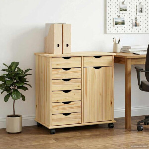 vidaXL Rolling Kast Bruin 63,5 x 39 x 65,5 cm Massief Vurenhout