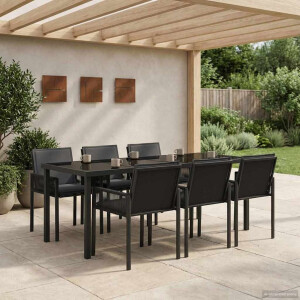 vidaXL Tuin eettafelset 19 st Zwart poly rattan