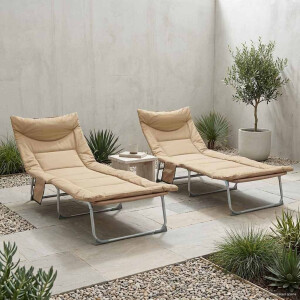 vidaXL Opvouwbare zonnebed met kussen 2 pcs Beige