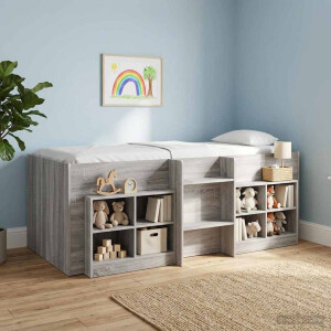 vidaXL Kinder Hoogslaper 2 pcs Grijs Sonoma 90 x 190 cm Bewerkt hout