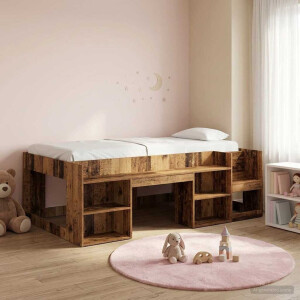 vidaXL Jeugd bedframe met opbergruimte Oud hout 80 x 200 cm