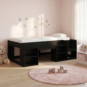 vidaXL Jeugd bedframe met opbergruimte Zwart eiken 90 x 200 cm