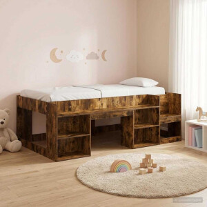 vidaXL Jeugd bedframe met opbergruimte Gerookt eiken 90 x 200 cm