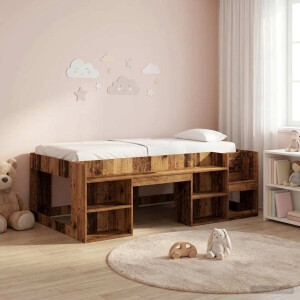 vidaXL Jeugd bedframe met opbergruimte Oud hout 90 x 200 cm