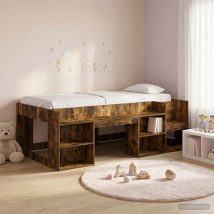 vidaXL Jeugd bedframe met opbergruimte Gerookt eiken 98.5 x 200 cm