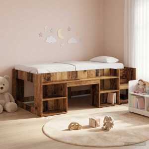vidaXL Jeugd bedframe met opbergruimte Oud hout 98.5 x 200 cm