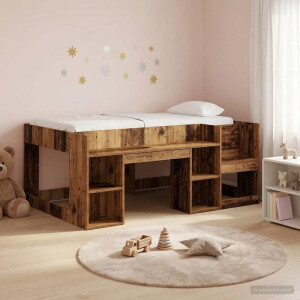 vidaXL Jeugd bedframe met opbergruimte Oud hout 80 x 160 cm