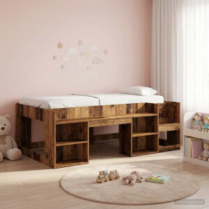 vidaXL Jeugd bedframe met opbergruimte Oud hout 90 x 190 cm