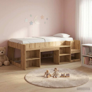 vidaXL Jeugd bedframe met opbergruimte Artisanaal eiken 90 x 190 cm