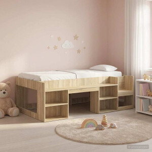vidaXL Jeugd bedframe met opbergruimte Sonoma Eiken 75 x 190 cm