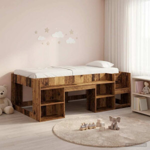 vidaXL Jeugd bedframe met opbergruimte Oud hout 75 x 190 cm