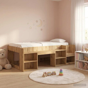 vidaXL Jeugd bedframe met opbergruimte Artisanaal eiken 75 x 190 cm