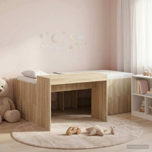 vidaXL Hoge Bed Frame met Bureau voor Kinderen Sonoma Eiken