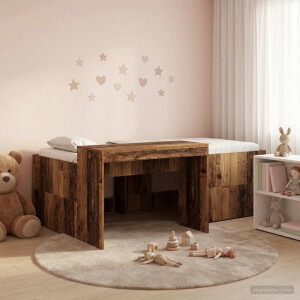 vidaXL Hoge Bed Frame met Bureau voor Kinderen Oud hout 80 x 200 cm