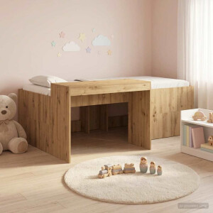 vidaXL Hoge Bed Frame met Bureau voor Kinderen Artisanaal eiken