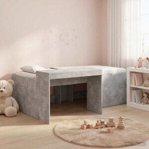 vidaXL Hoge Bed Frame met Bureau voor Kinderen Betongrijs Bewerkt hout
