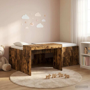 vidaXL Hoge Bed Frame met Bureau voor Kinderen Gerookt eiken
